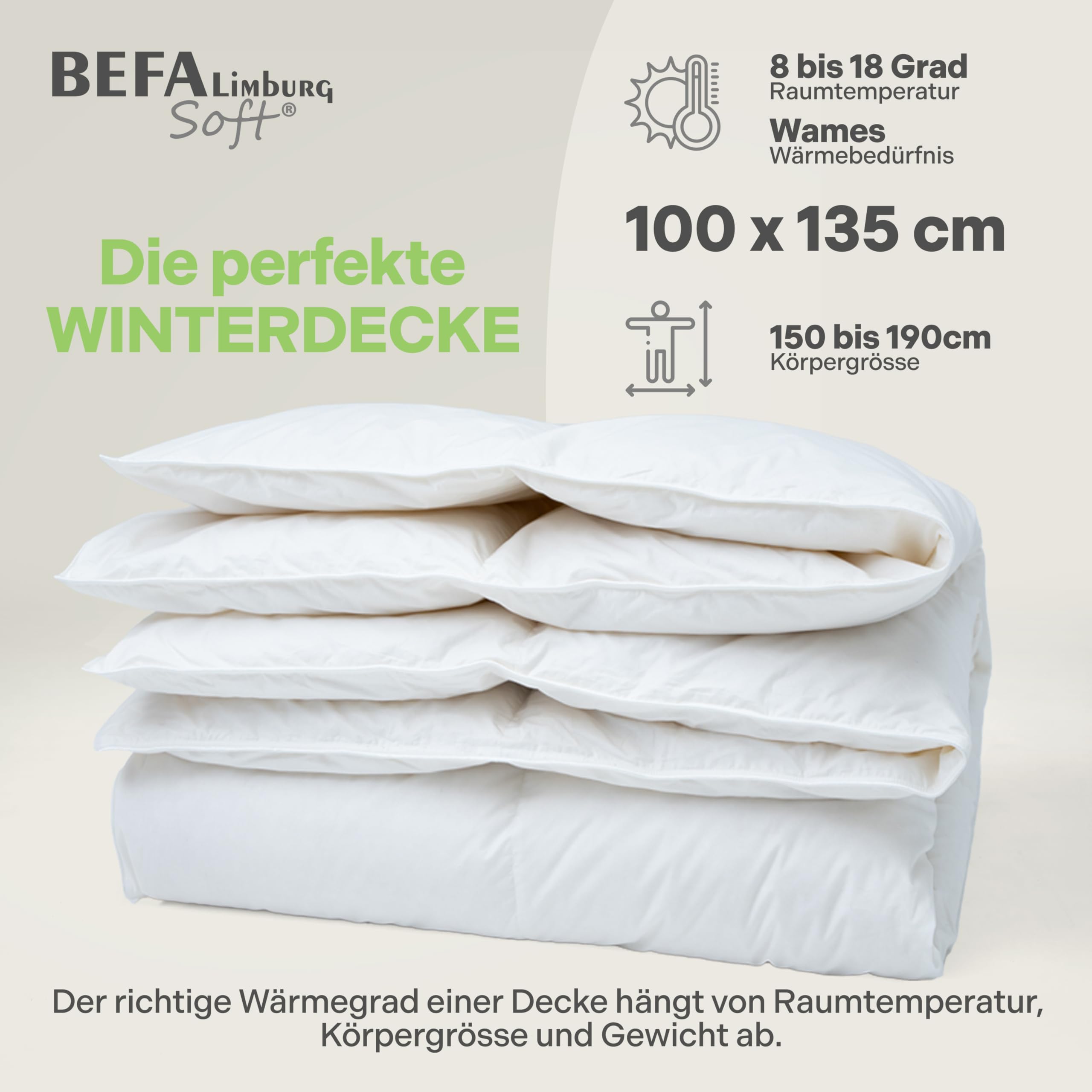 Daunendecke Winter 100x135 cm | Federbettdecke 90% Federn & 10% Daunen | atmungsaktiv & pflegeleicht | für Allergiker (NOMITE) | Tierwohl (DOWNPASS) | Oeko-TEX Klasse 1 | Made in Germany