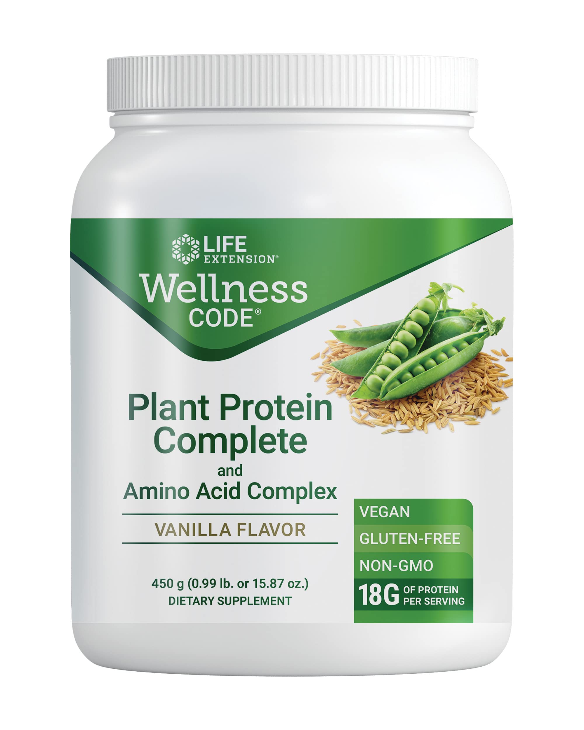 Life Extension Wellness Code® Plant Protein Complete & Amino Acid Complex (Vanilla), Plant-Based Protein Powder Plus branched-Chain Amino acids,