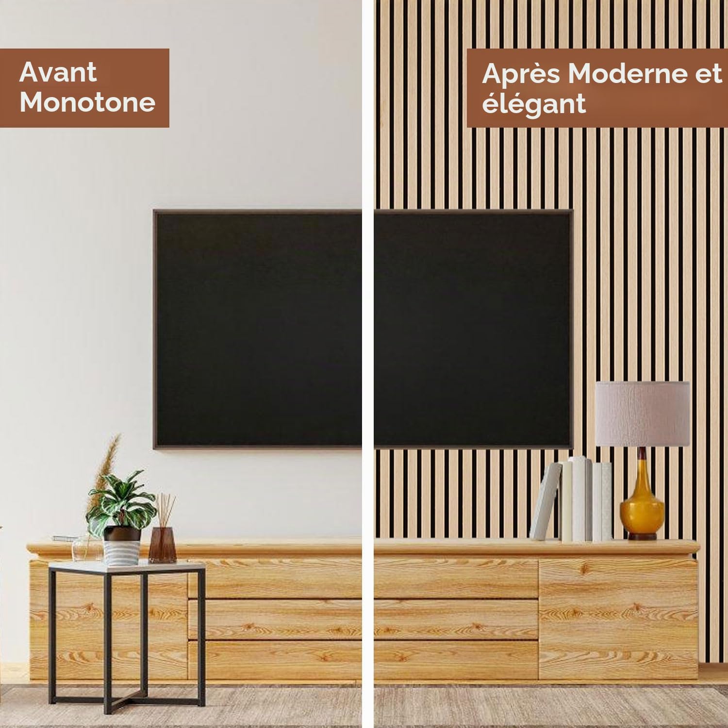 Fiqops 8X Panneaux acoustiques en bois 120x60cm Panneaux muraux en bois plaqué et en feutre, panneaux en chêne, revêtement mural en bois pour studio et maison Décoration murale intérieure - Couverture