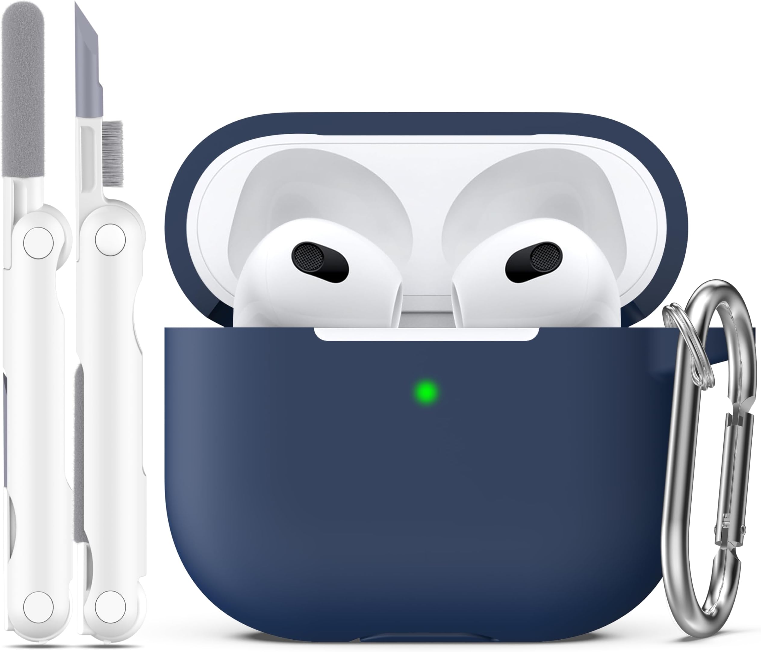 R-fun Compatible with AirPods 3 Case Cover, Silicone Protective Accessories Skin with Keychain Compatible with Apple AirPod 3rd Generation 2021 for Women Men Girls Boys,Front LED Visible,Midnight blue