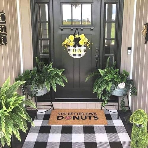 Miniatura 2 de Alfombra de lana cuadriculada para exteriores, 27.5 x 43 pulgadas, color blanco y negro, para interiores y exteriores, alfombra de capas