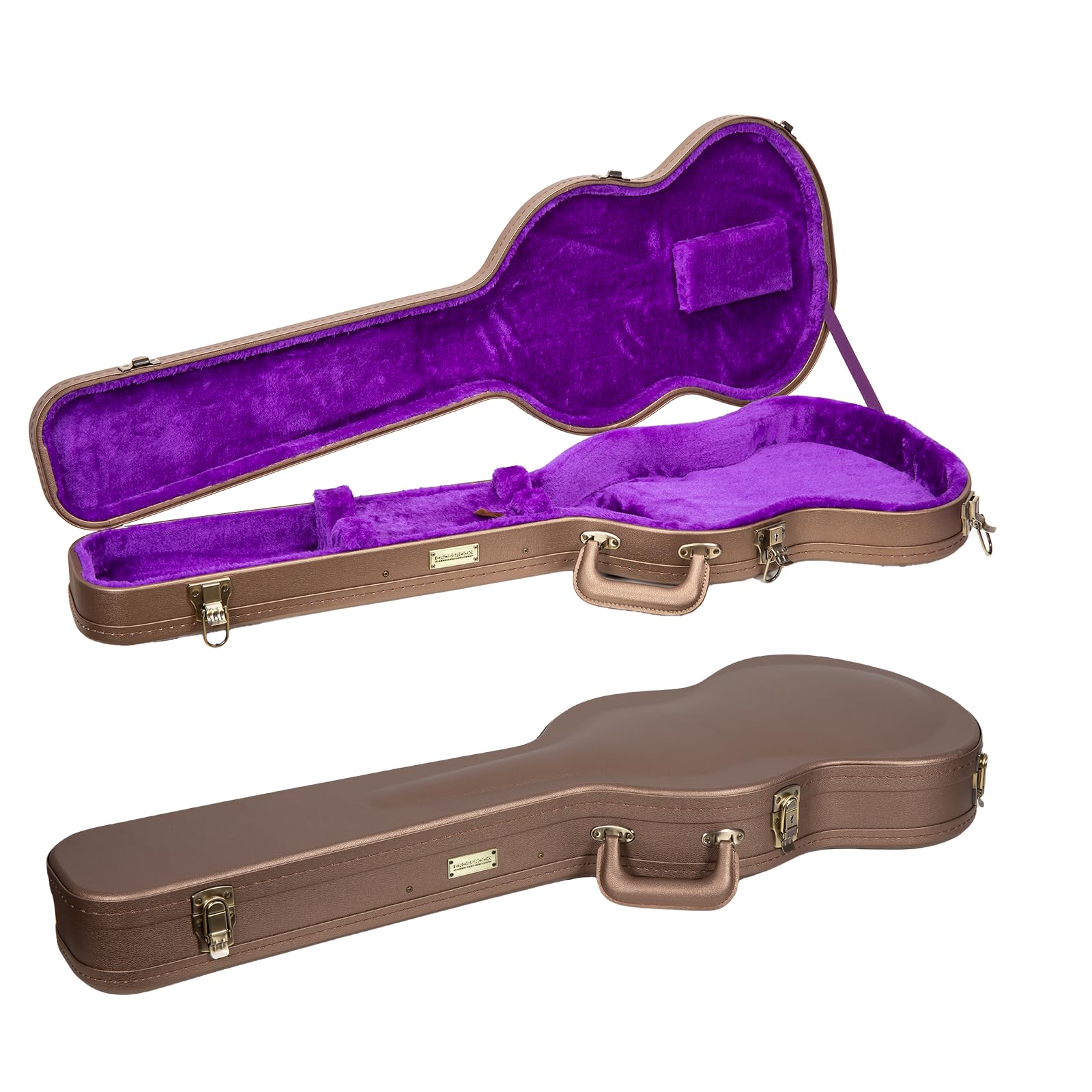Crossrock Estuche de Madera para Guitarra eléctrica Gibson SG Acabado Chocolate Terciopelo Morado – Serie de diseñador