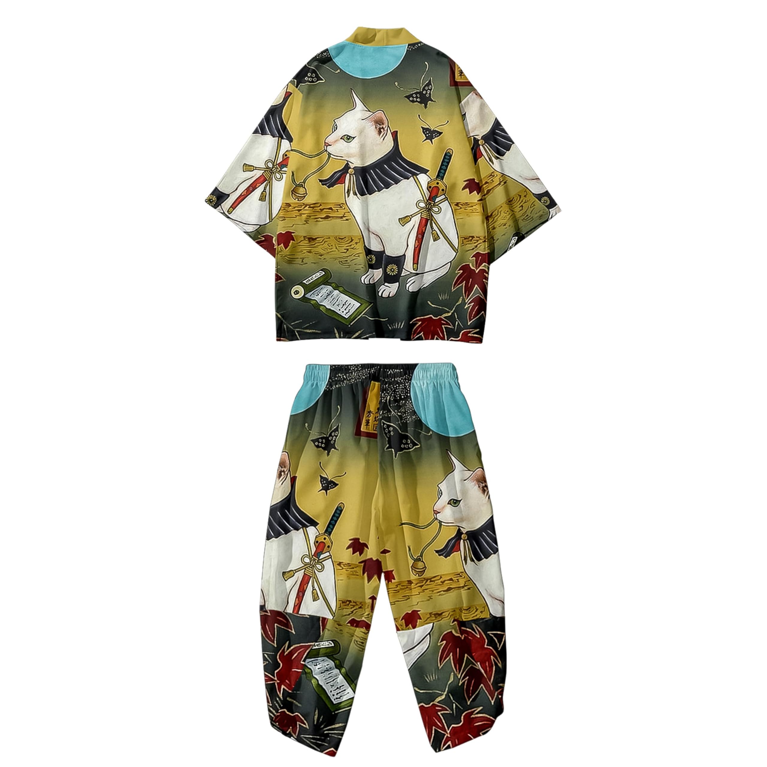 Mens Kimono Set 3/4 Sleeve Haori And Shorts Casual 2 Piece Japanese Outfits