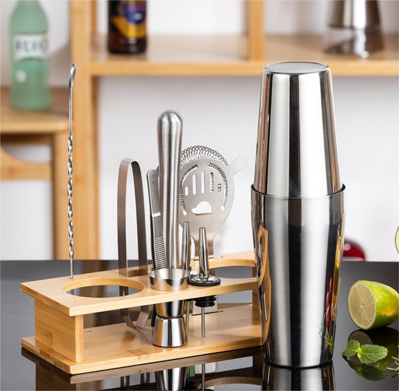 Ensemble de Cocktail Shaker à Cocktail Shaker Kit 11 Pcs Barman Kit En Acier Inoxydable Mélangeur Bar Avec Support Cocktail Maker Shaker Outils Ensemble Shaker Cocktail Kit Shaker Cocktail Set(600/450