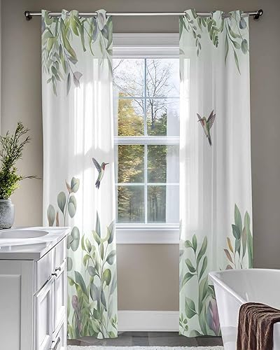 Miniatura 7 de Green Eucalyptus Sheer Curtains 63 Inch Length 2 Panels Set Curtain Drapes for Kitchen,Bedroom,Living Room,Doorway,Sliding Glass Door,Bathroom