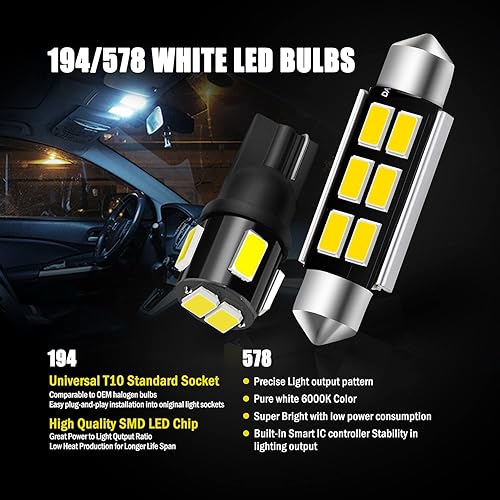 Miniatura 2 de 578 211-2 Festoon 41MM 194 168 2825 T10 175 Combo de bombillas LED blancas superbrillantes 5630 Chipset bombillas LED para interior de camión