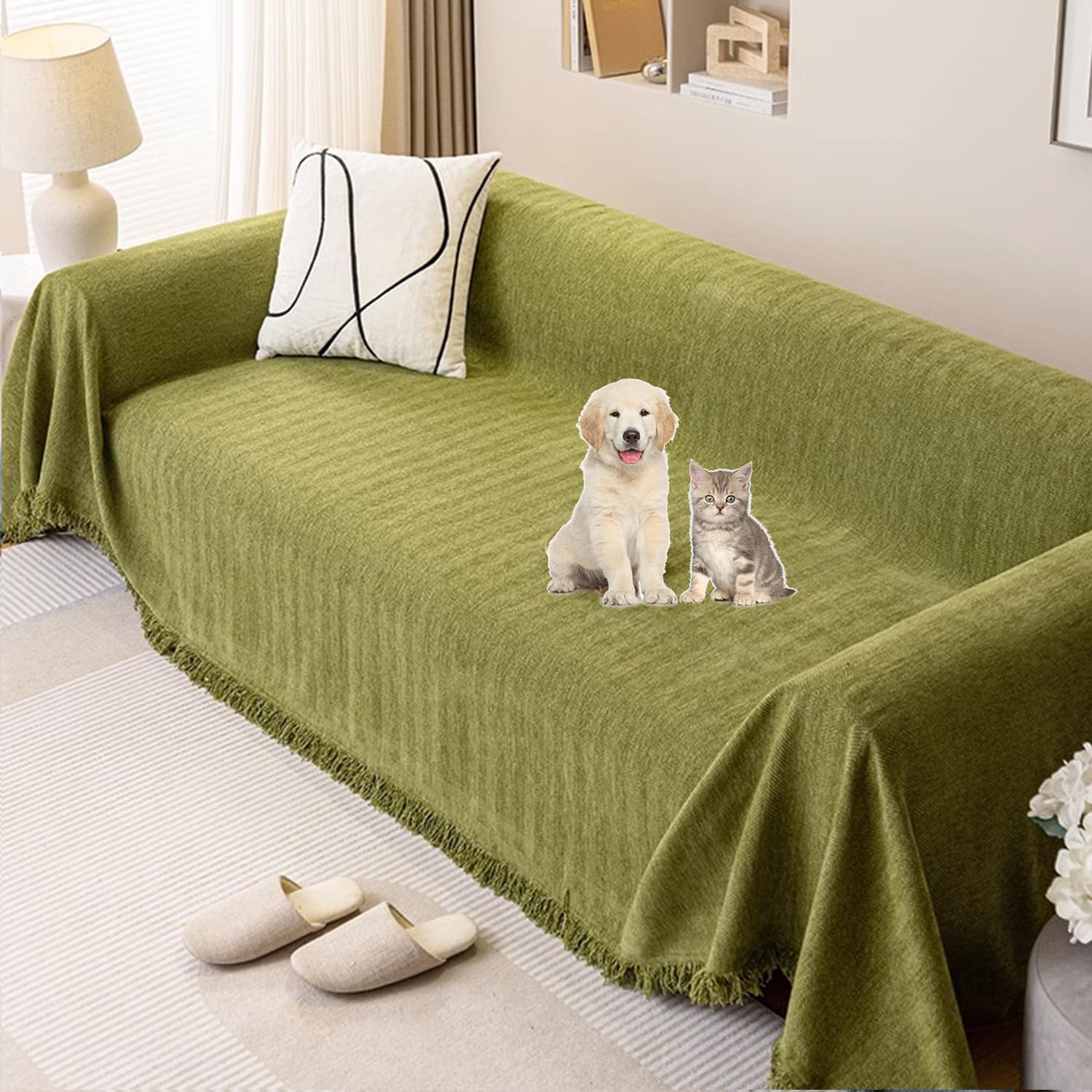 Protector de sofá impermeable para evitar manchas de mascotas chenilla verde 180x400cm