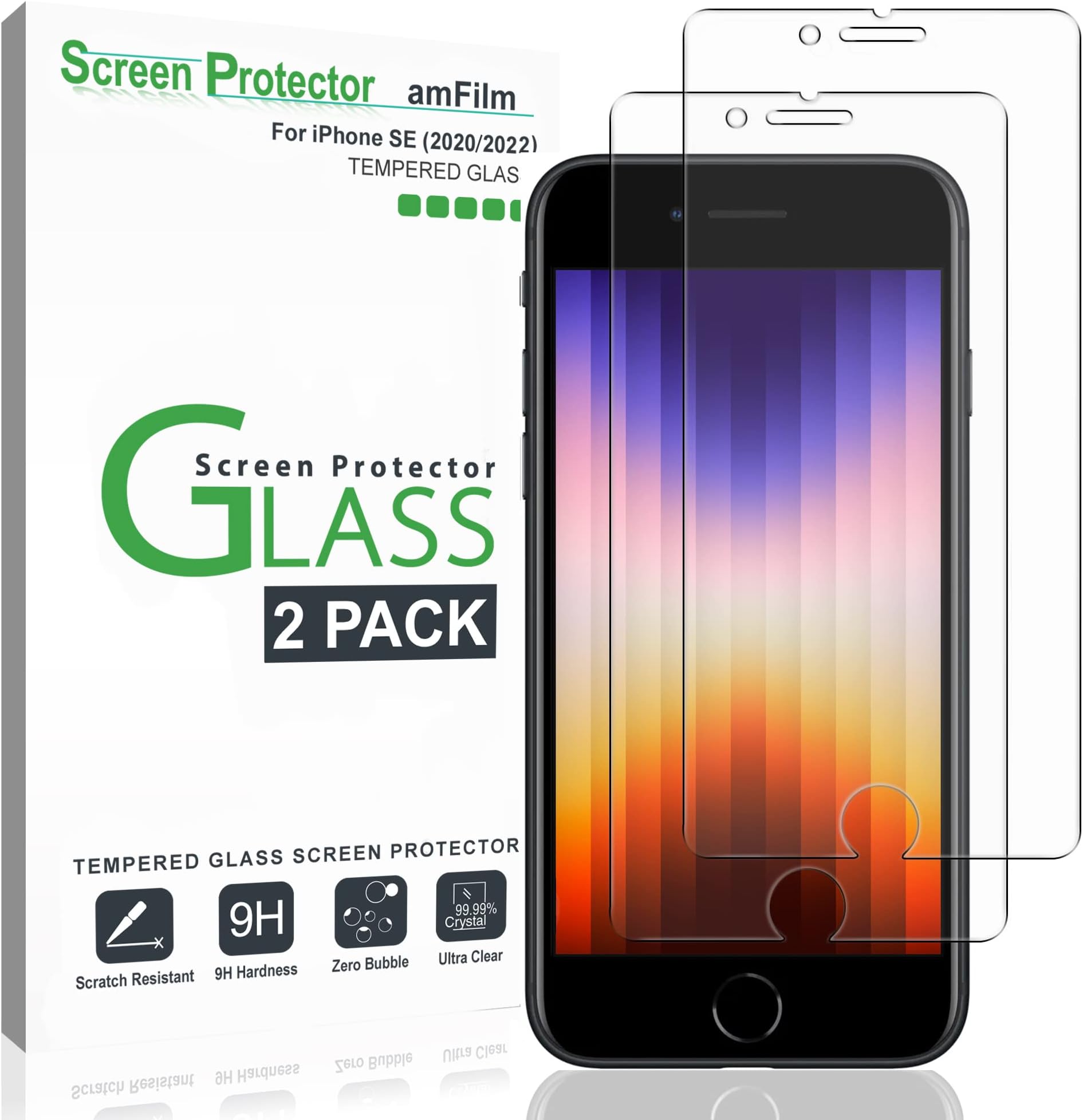 Compatible with iPhone SE 2 (2020 2nd)/ SE 3 (2022 3rd) Generation Tempered Glass Screen Protector, iPhone 8, 7, 6S, 6 (2 Pack 4.7") Halo Free Glass Screen Protector