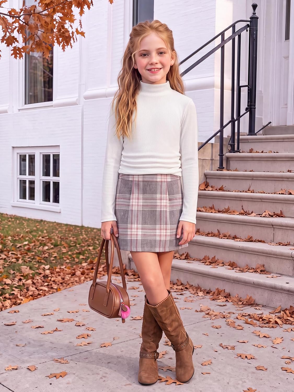 Haloumoning Girls Long Sleeve Shirts Mock Neck Ruched Side Ribbed Knit Tops