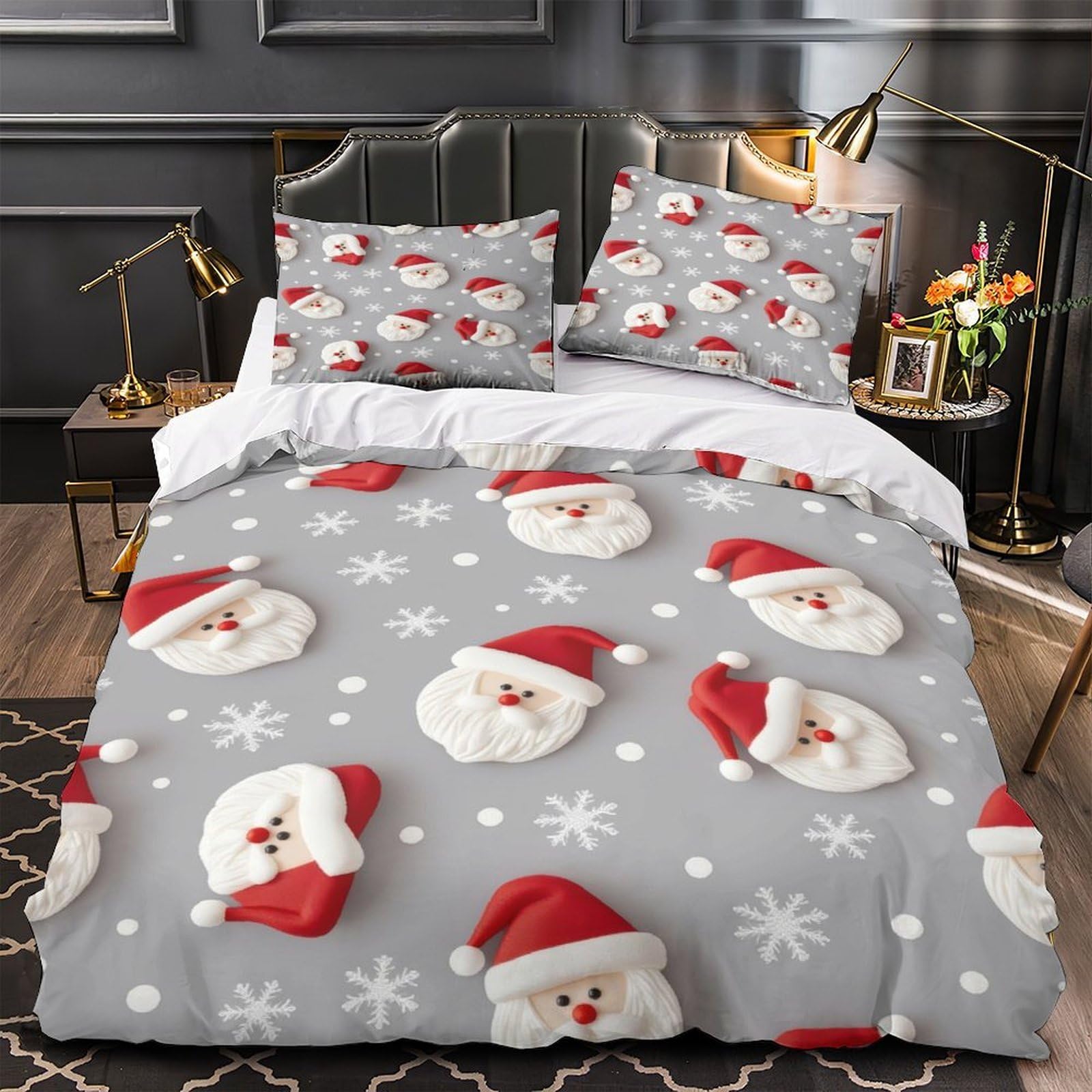 Housse de couette Père Noël 3D pour lit simple pour une chambre d'enfant magique