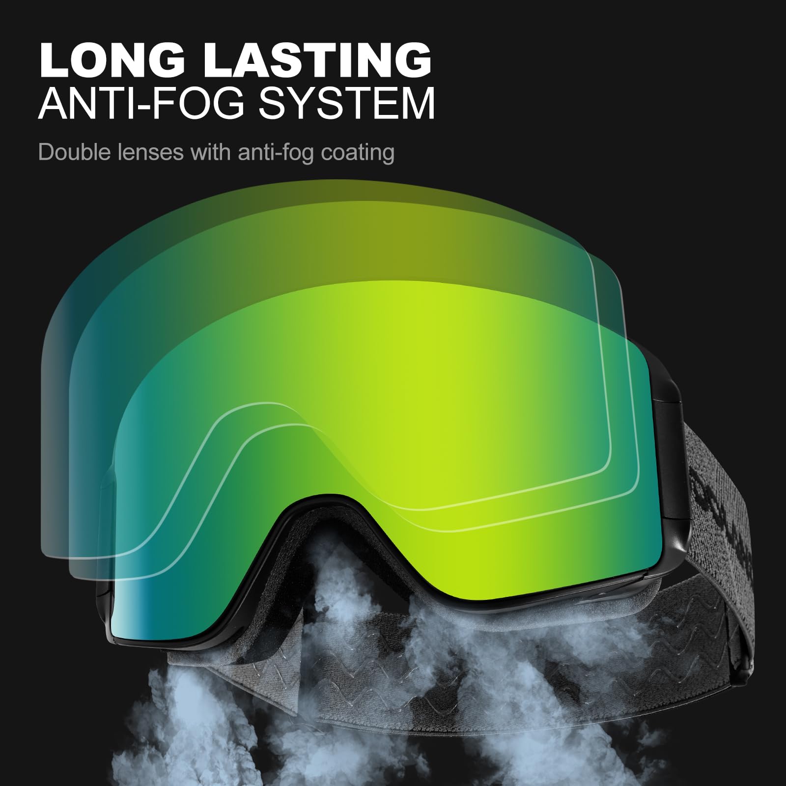 Odoland Kit di Maschera da sci con Lente Rimovibile, Lenti Intercambiabili Magnetico Senza Cornice, Occhiali da Sci Anti-nebbia con Protezione UV400, per Uomini e Donne, Compatibile con Casco