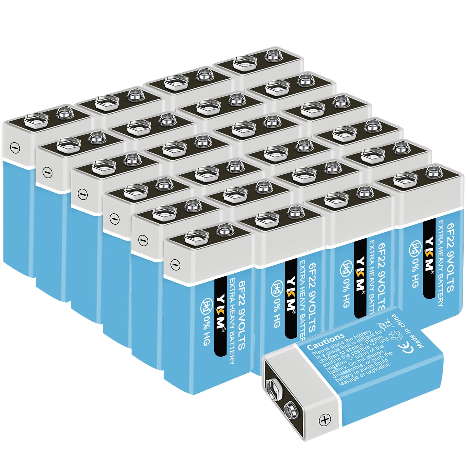 YKM 24 Pack 9V Batteries 9 Volt Battery for Smoke Detector Guitar Garage Door Opener Guitar Pedals Smoke Alarm Battery