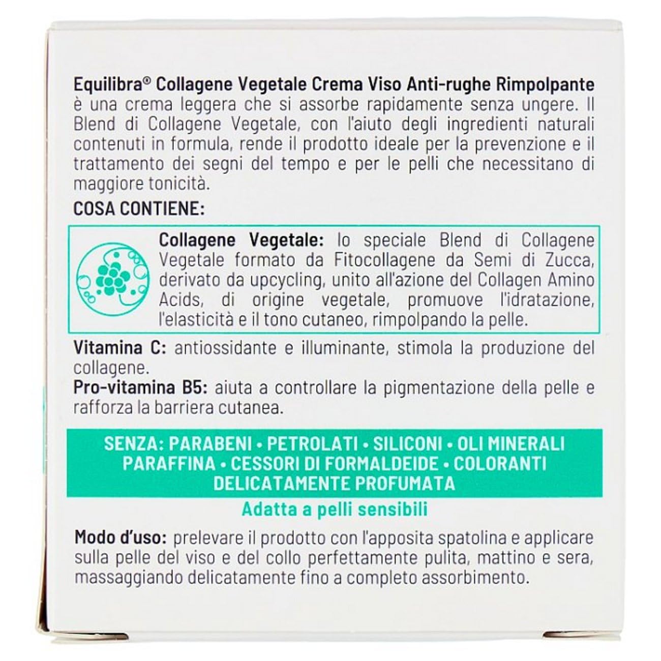 Equilibra, Collagene Vegetale Crema Viso Anti-rughe Rimpolpante, 50 ml , con Fitocollagene da Semi di Zucca e Collagen Amino Acids, Vitamina C, Pro-vitamina B5, Dermatologicamente Testato
