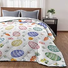 T&H XHome Easter Eggs Quilt California King Luxury Quilted Comforter Bedspread-Thin Soft Cozy Carrot Spring Flower Butterfly Reversible Stitched Lightweight Quilt Coverlet for All Season