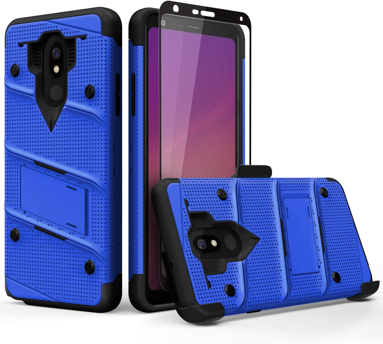 ZIZO Bolt Series for LG Stylo 5 Case Military Grade Drop Tested with Full Glass Screen Protector Holster and Kickstand Blue Black