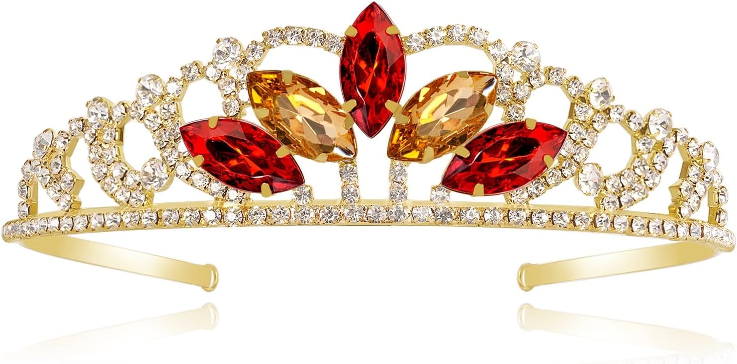 Princess Crown Halloween Cosplay Sparkle Gold Crown Crystal Hair Tiara Costume Accessories for Women Birthday Gift