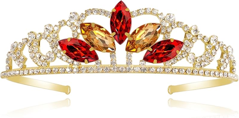 Princess Crown Halloween Cosplay Sparkle Gold Crown Crystal Hair Tiara Costume Accessories for Women Birthday Gift