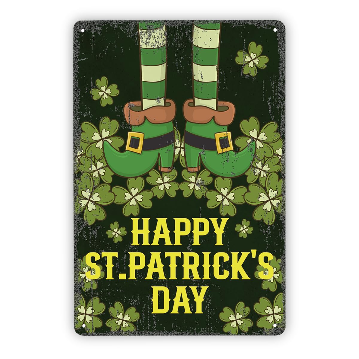 Vintage Metal Tin Sign Happy St. Patricks Day, Shamrock Decor With Leprechaun Shoes, Wall Art For Home, Bar, Kitchen Retro Irish Plaque For Indoor & Outdoor Custom Private Property Signs