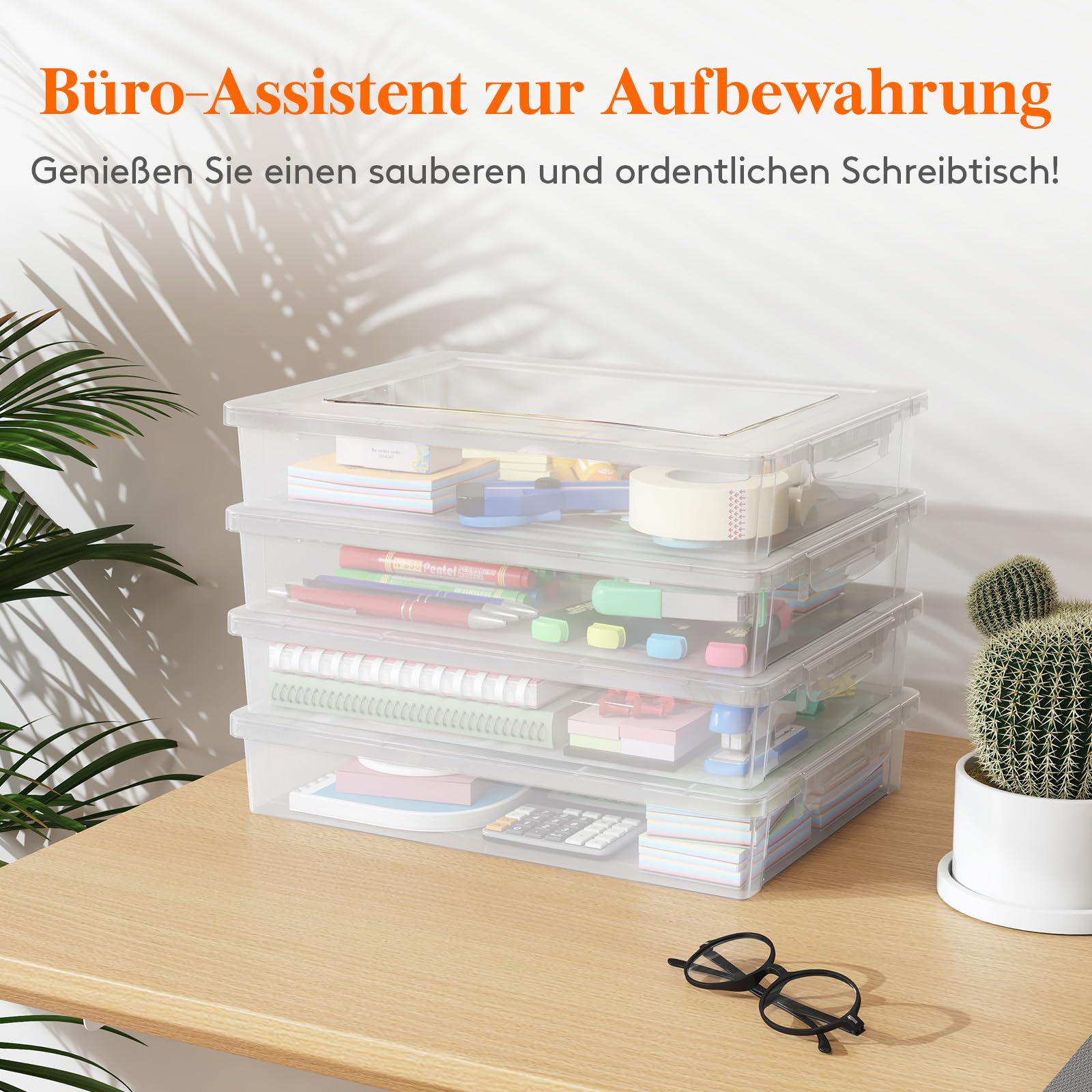 Lifewit 4 Pack 5L Aufbewahrungsbox A4 mit Deckel, Din A4 Box mit Clip-Verschlüsse, Dokumentenbox Archivbox, Storage Box für Bastelmaterial Papier Foto Künstlerbedarf Werkzeug, 32 x 23 cm/12x9, Klar