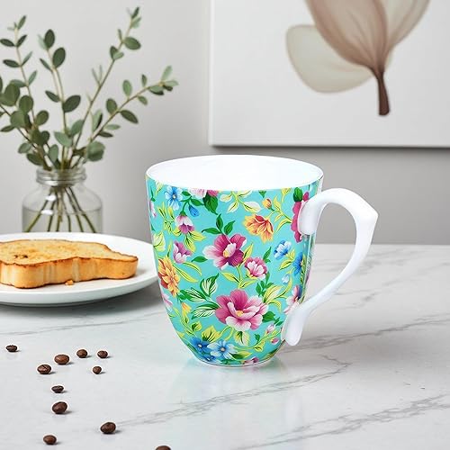 Miniatura 6 de Taza floral de porcelana de hueso de 14 onzas  Taza de café floral Novetly para mujeres y hombres, taza de té de café ligera de hueso con asa