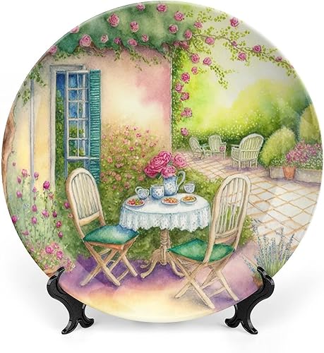 Platos decorativos, acuarela italiana para jardín, placa de cena de cerámica con soporte de exhibición, decoración para colgar en la pared para sala