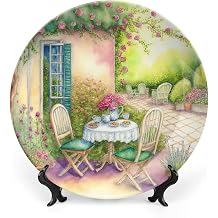 Decorative Plate, Watercolor Italian Garden Painting Ornament Display Plate Art Decoration Art Painting for Home Office Party Dinner Table Decor Porcelain Plates 6 Inch, Birthday Gifts