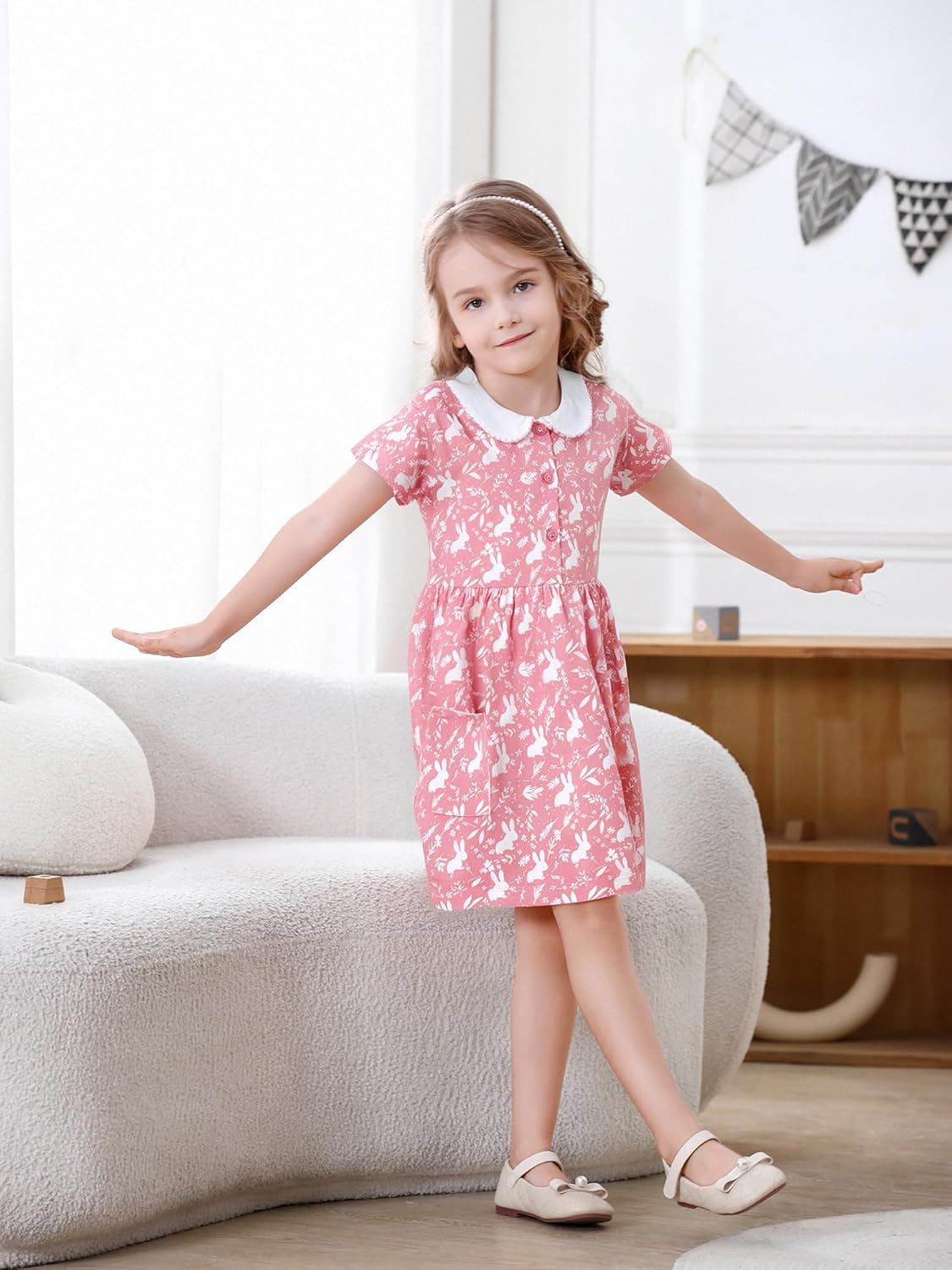 Hongshilian Toddler Girl Cotton Casual Dress Cartoon Appliques Short Sleeve Tunic Jersey Clothing - Image 2