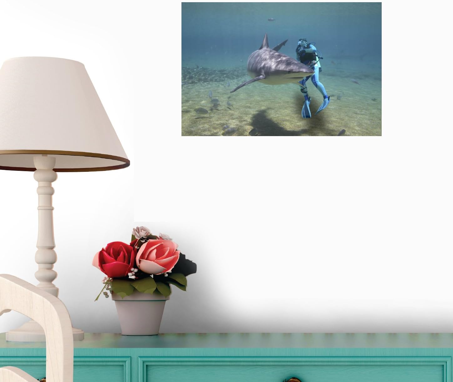 Circling Shark Wall Decal - 42 Inches W x 28 Inches H - Peel and Stick Removable Graphic