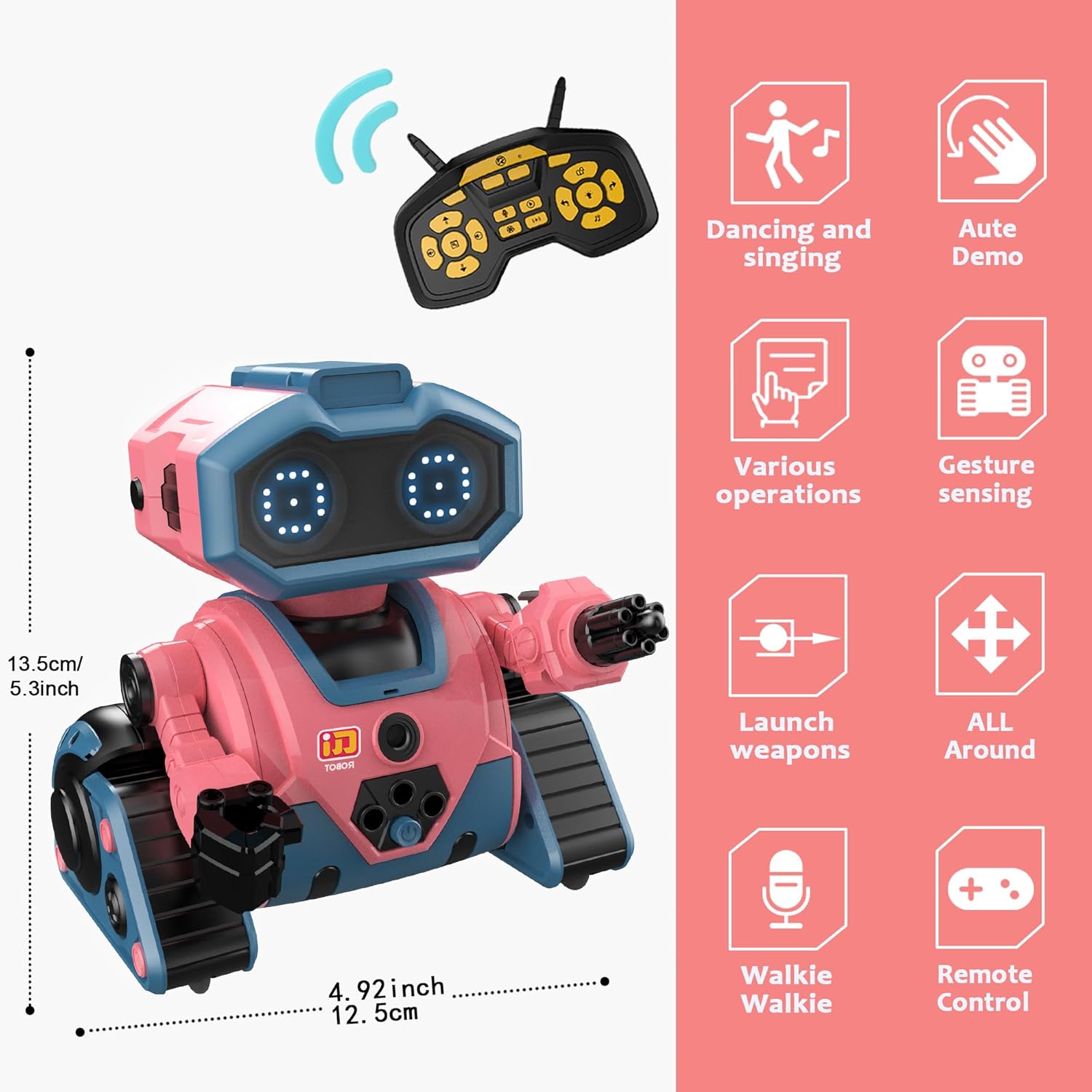 BYTEWAR Robot Toys for Boys Girls, Rechargeable RC Robot with GestureSensing,Auto-Demonstration, Fun Gift for Kids(Pink)