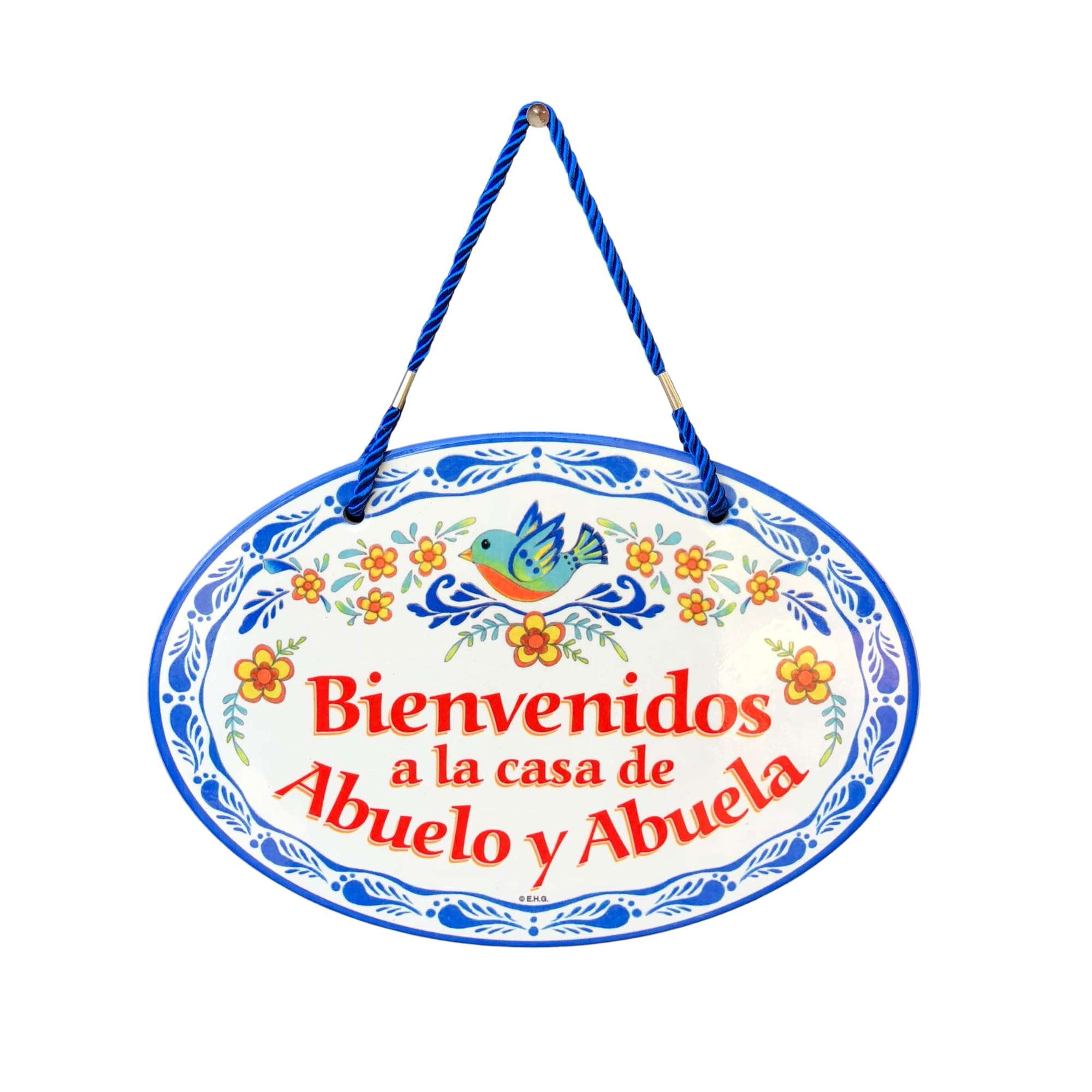 "Bienvenidos a la Casa de Abuelo y Abuela" Latino Traditional Artwork, Ceramic 8.75x6 inches Spanish Front Door Sign with Raised Relief Artwork, Latino Home Decoration & Regalos | by Oktoberfest Haus
