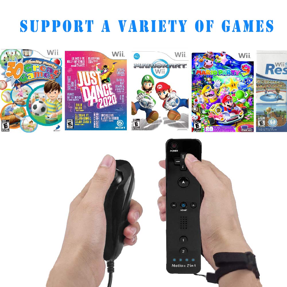 Manette Wii avec Motion Plus et Nunchuck, télécommande sans fil Wii Remote Plus avec Nunchuck avec dragonne en silicone pour manette Wii/Wii u