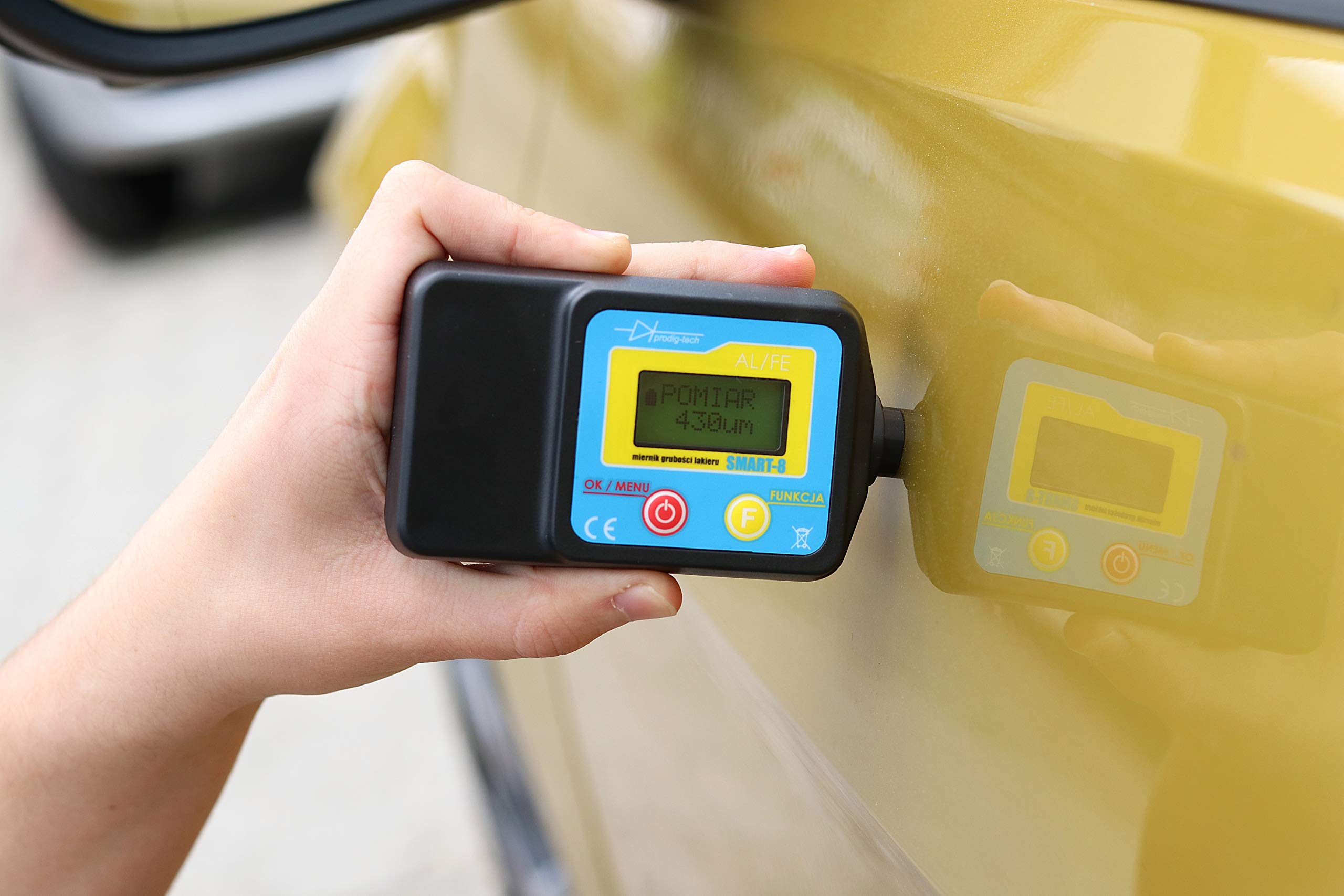 Miernik grubości lakieru GL-SMART-8 (PL/EN/DE) | Aplikacja mobilna Android, iOS | Sonda wbudowana ruchoma | Grubościomierz lakieru samochodowego | Tester lakieru | Miernik grubości farby na samochodzie | Stal, stal ocynkowana, aluminium | Asystent Pomiaru