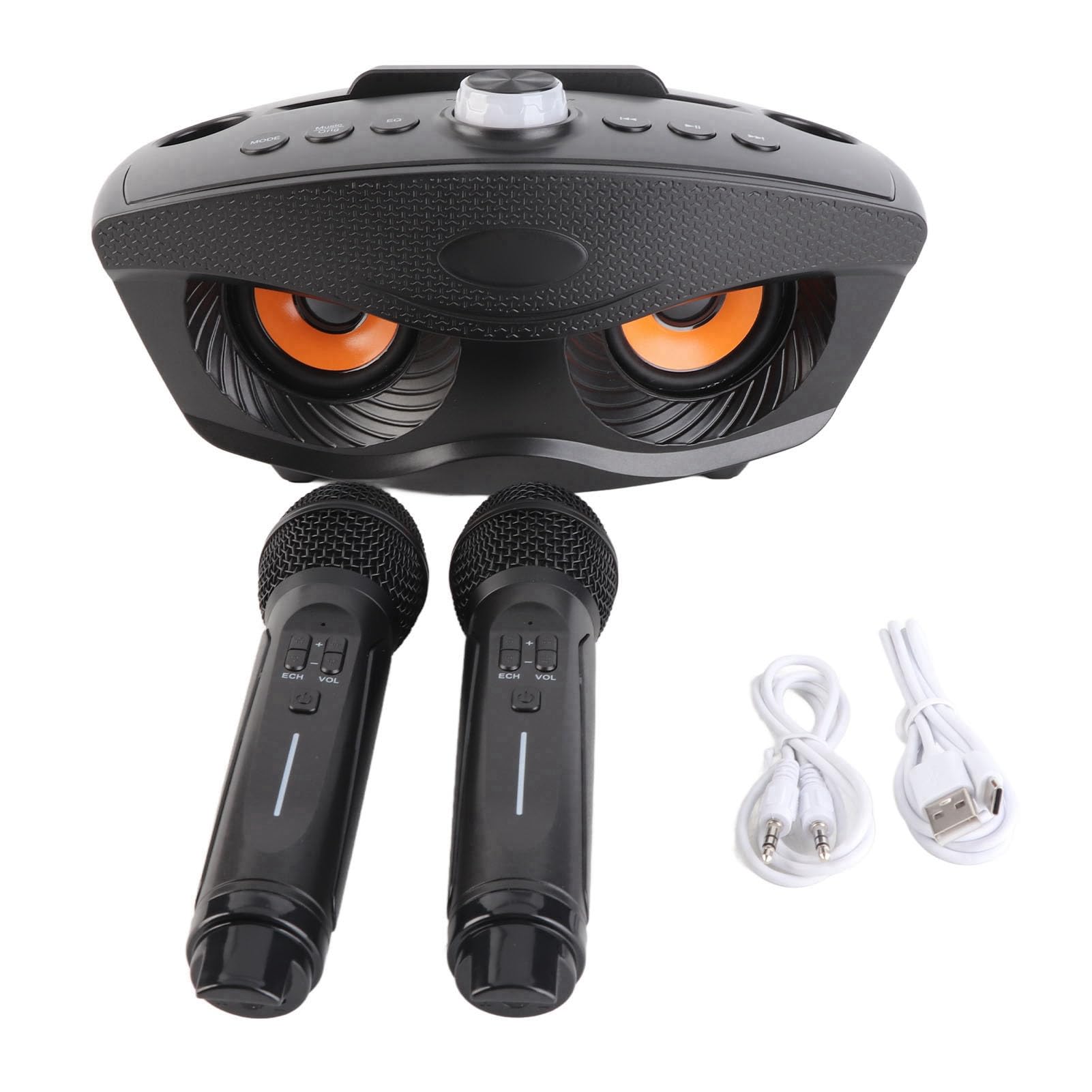 Altavoz Portátil para Karaoke en Casa con Micrófonos Duales, Entrada Auxiliar para Dispositivos Externos, Ideal Reuniones Familiares y Fiestas (Negro)