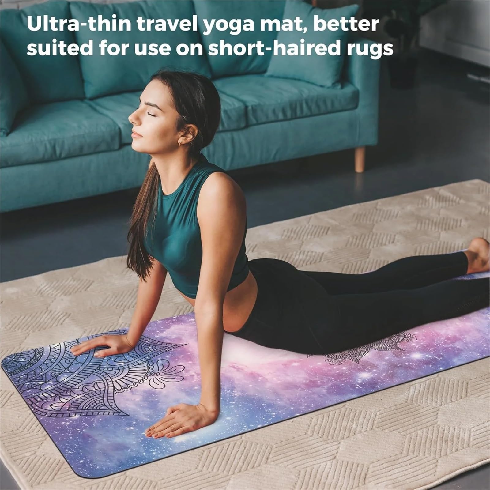 Esterilla Yoga Estera de yoga TPE goma 1,5 mm, plegable, absorbente sudor, antideslizante, con estampado gamuza, mojada, seca, ancha y delgada