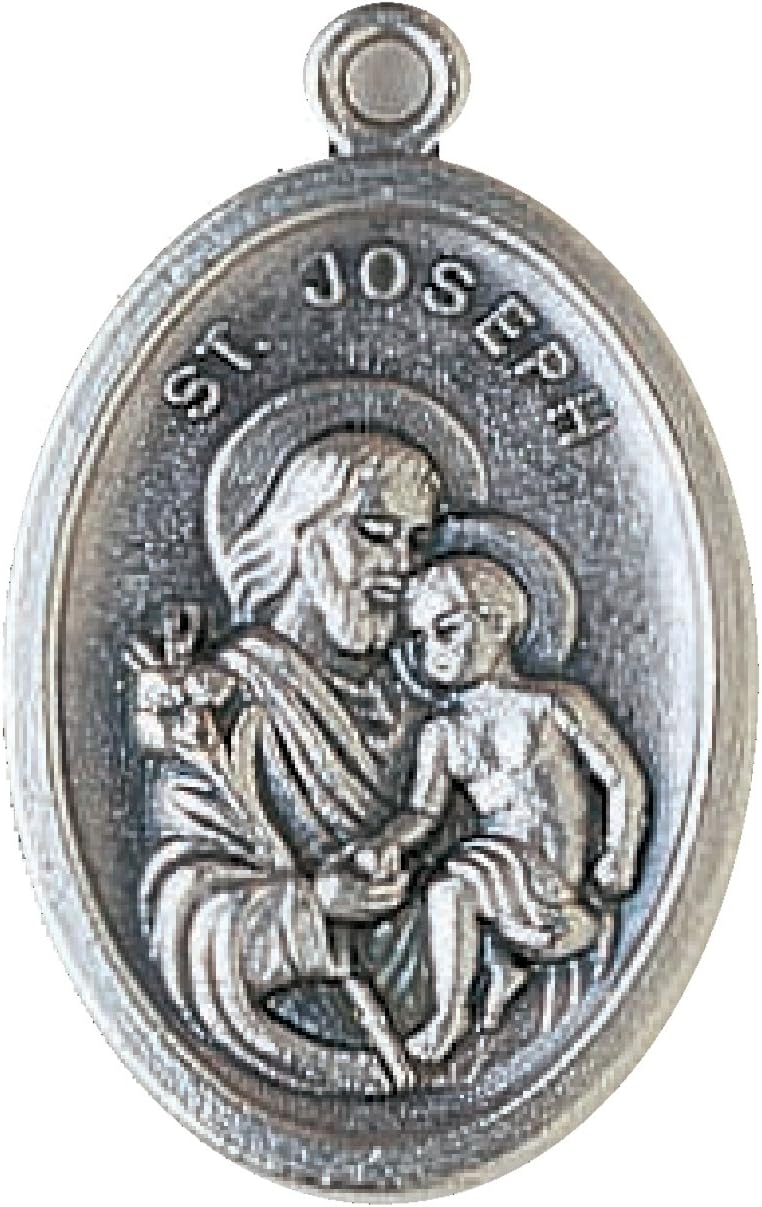 5pc Pack Patron Saints Medals, St. Joseph with Chid Jesus, Italian Oxidized Silver.