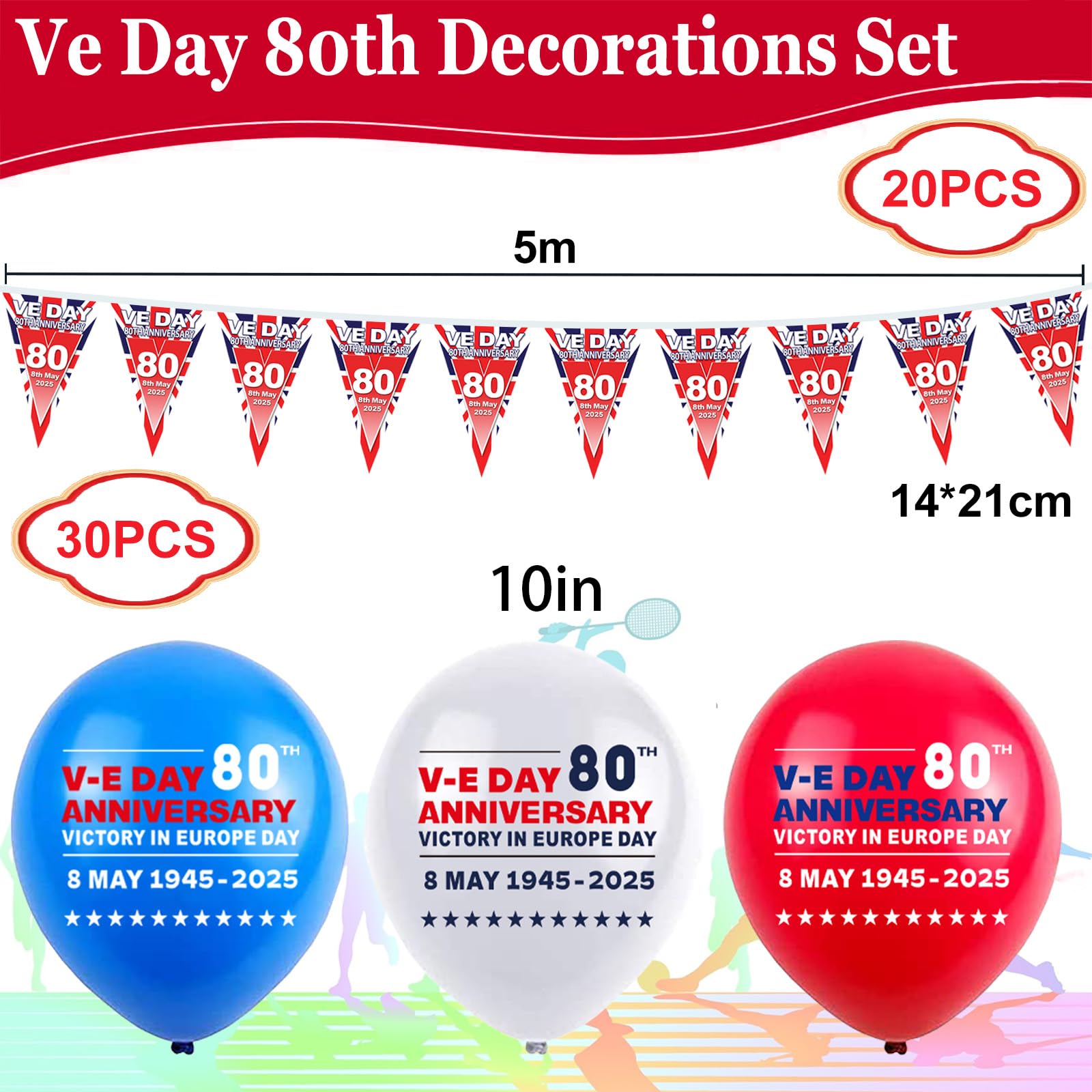 VE Day Banner 2025 – 80. Jahrestag Sieg In Europa | 270x40 Cm Große Flagge Für Dekoration Innen & Außen