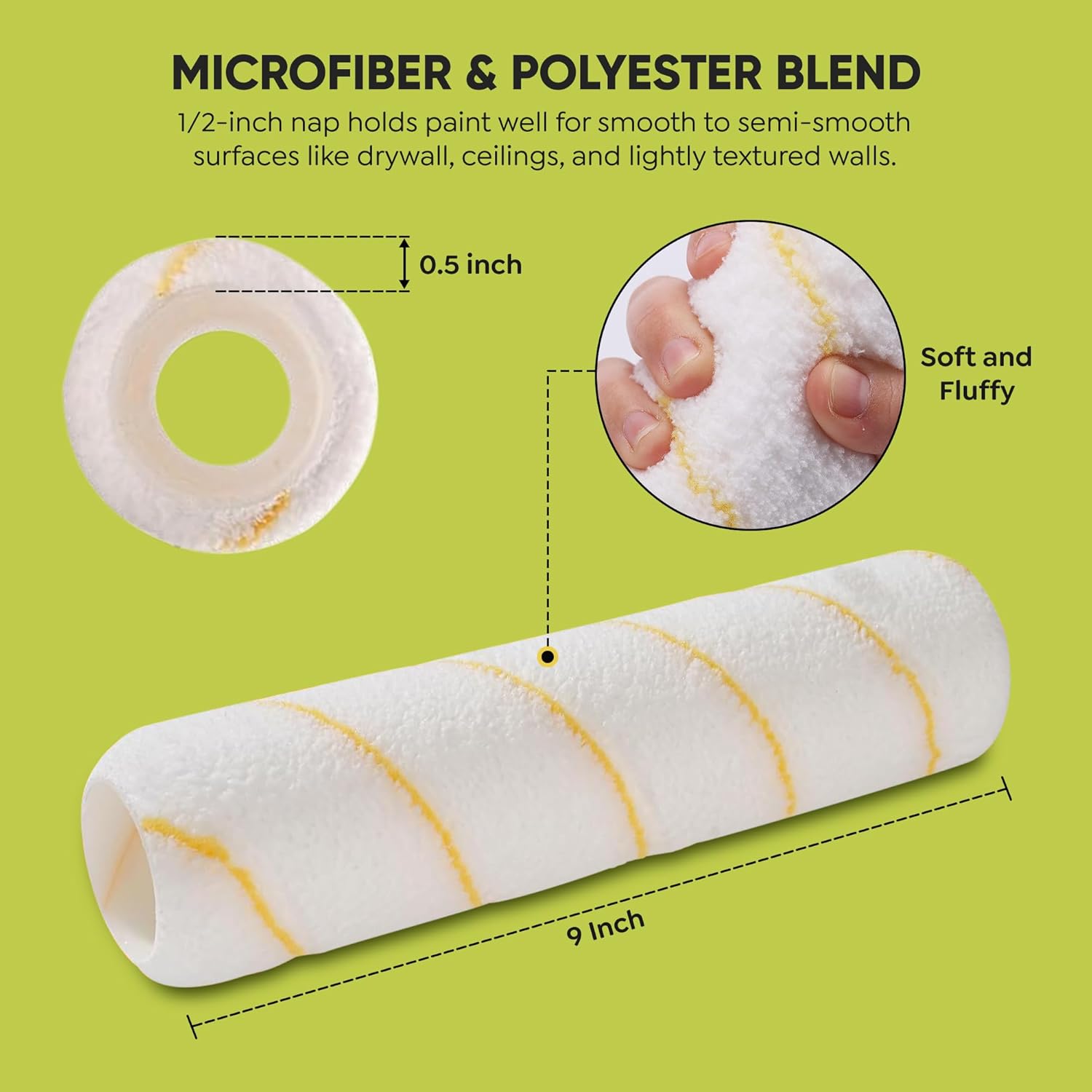 Premium High Elastic Microfiber Paint Roller Covers 9” – Professional Lint-Free Roller Sleeves for Smooth Walls & Ceilings – High Paint Pickup and Release – Fits Standard Frames (Pack of 30)