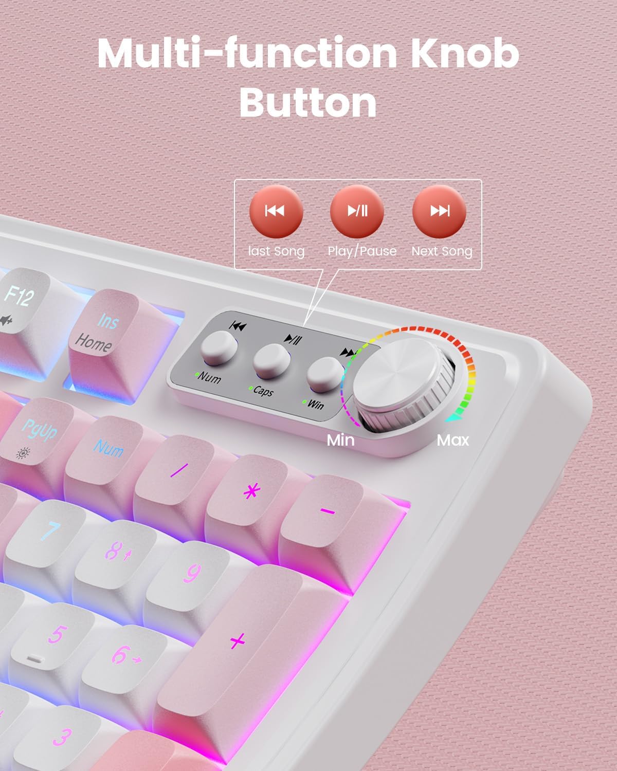 SABLUTE Wired Gaming Keyboard and Mouse, RGB Backlit Mechanical Feel Keyboard with Multimedia Knob & Anti-Ghosting Ergonomic Premium Leather Wrist Rest (Pink)