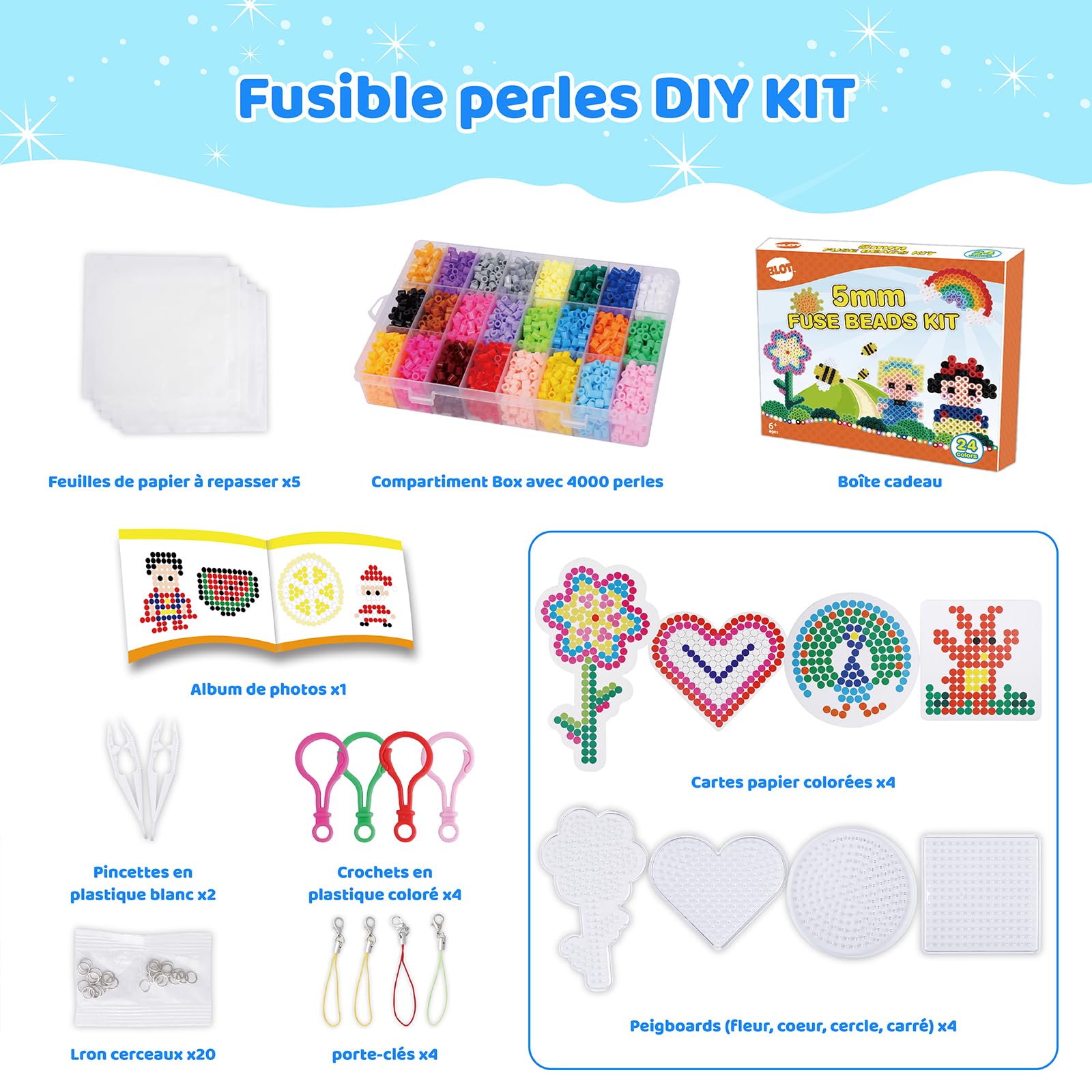 BLOT Perles à Repasser 4000 Pièces – Kit Créatif Princesse Avec Plaques, Pincettes Et Accessoires – Fusible 5 Mm Pour Enfants Filles Et Garçons