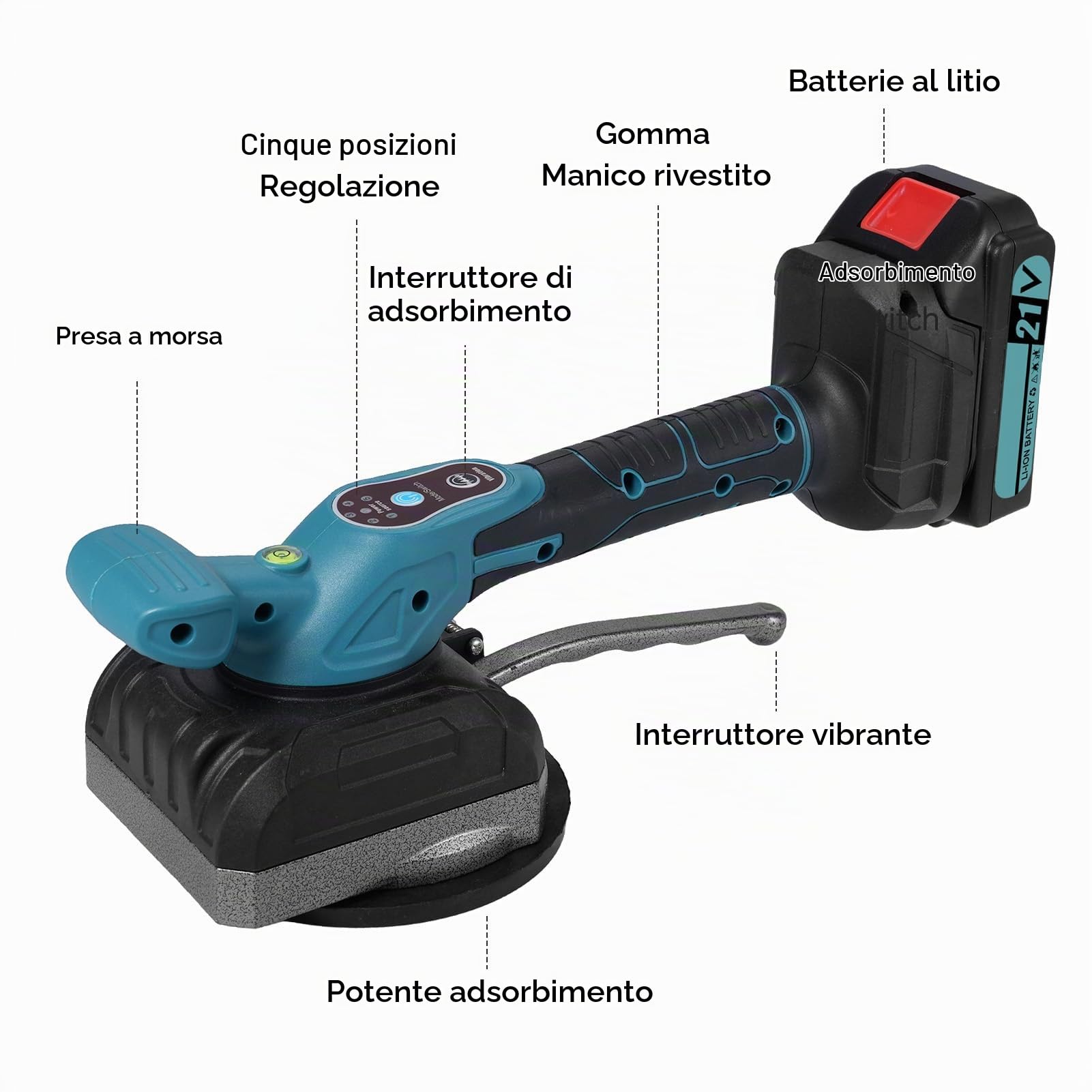 Hancaner Livellatrice a Vibrazione per Piastrelle, Strumento per la Posa di Piastrelle da 21 V con 5 velocità Regolabili, Elevata capacità di Carico, Grande Ventosa, Livella a Bolla (EU,)