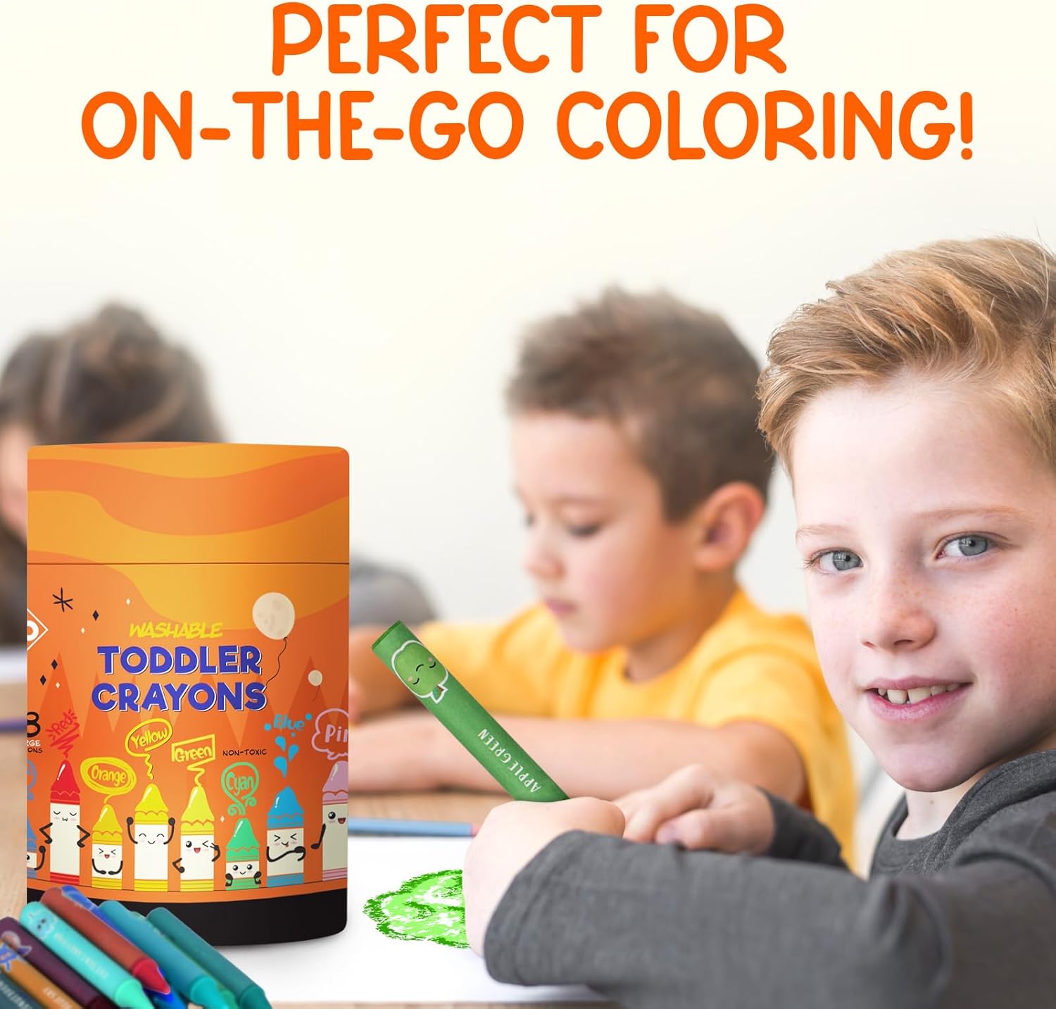 ZENO 18-Color Jumbo Crayons – Non-Toxic and Washable for Toddlers (1-3) & Kids (4-8) – Easy-to-Hold Large Crayons, Perfect for Travel, Art, and Early Childhood Activities