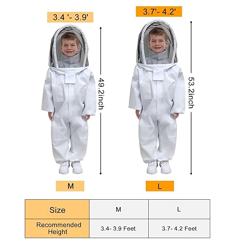 Miniatura 6 de PNKKODW Traje de abeja para niños y niñas, traje de apicultura profesional de cuerpo completo con capucha de velo para hombres y mujeres, apicultor