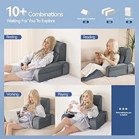 Vista 4 de Kayfia Reading Pillow, 10 in 1 Back Pillow for Bed Sitting up with Detachable Arms Rest, Back Rest with Gel Memory Foam, Husband Pillow for