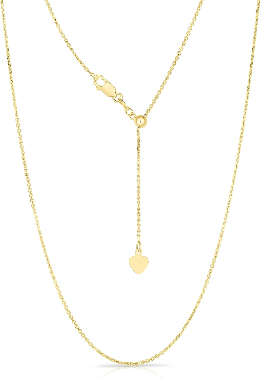 Floreo 10k Fine Gold 1mm Adjustable Link Cable Chain Necklace with Small Heart Charm, 22”