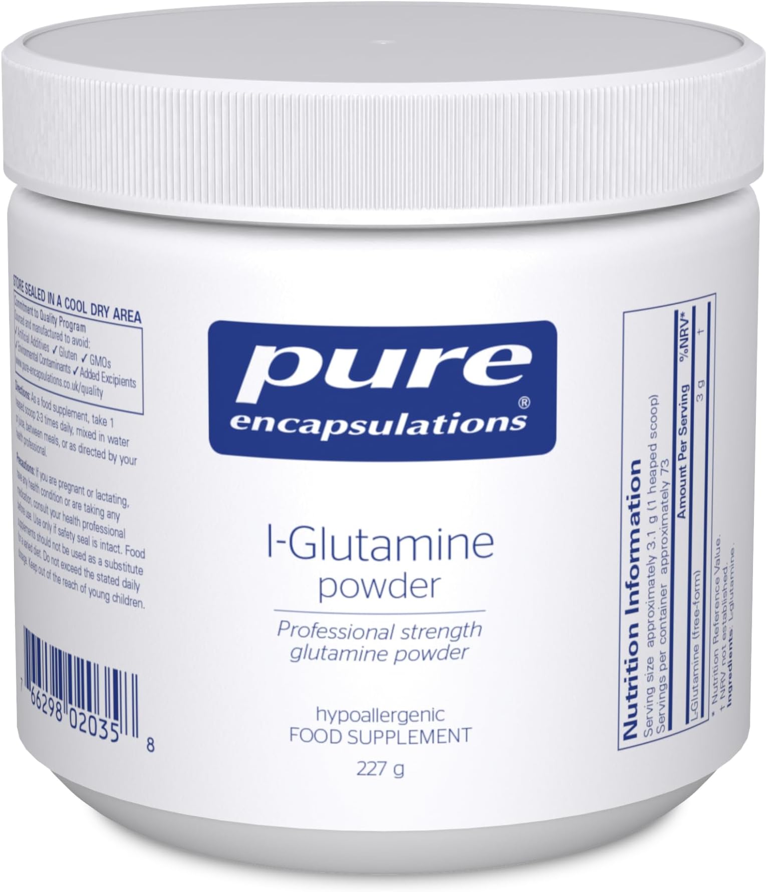 Pure Encapsulations L-Glutamine Powder - Hypoallergenic Amino Acid Supplement - 227 Grams