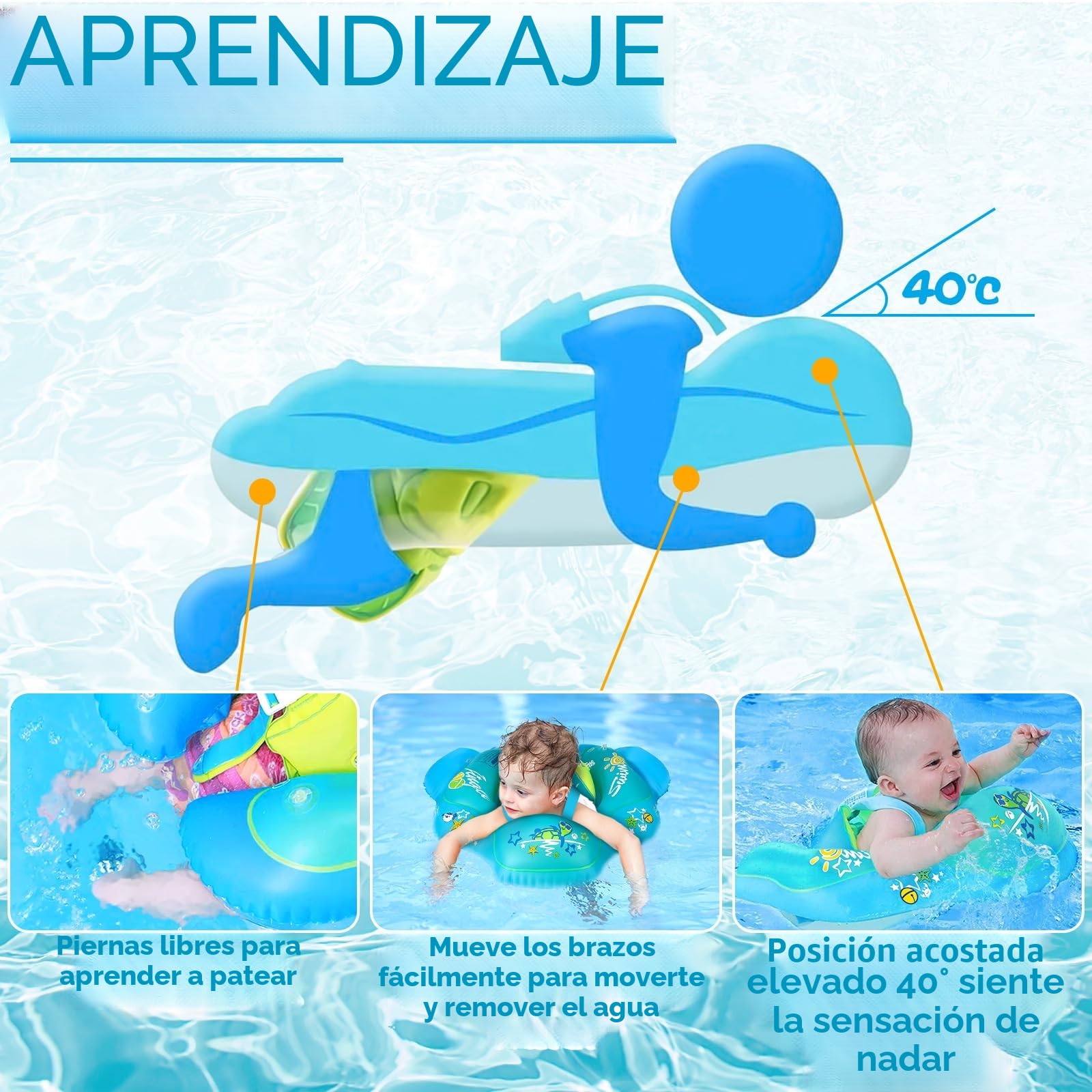 Flotador Bebe Inflable, Flotador Bebé con Parasol Extraíble, Asientos de Natación para Bebés, Asiento de Seguridad Ajustable, Anillo de Natación para Bebés para Bebe de 6 a 36 Meses