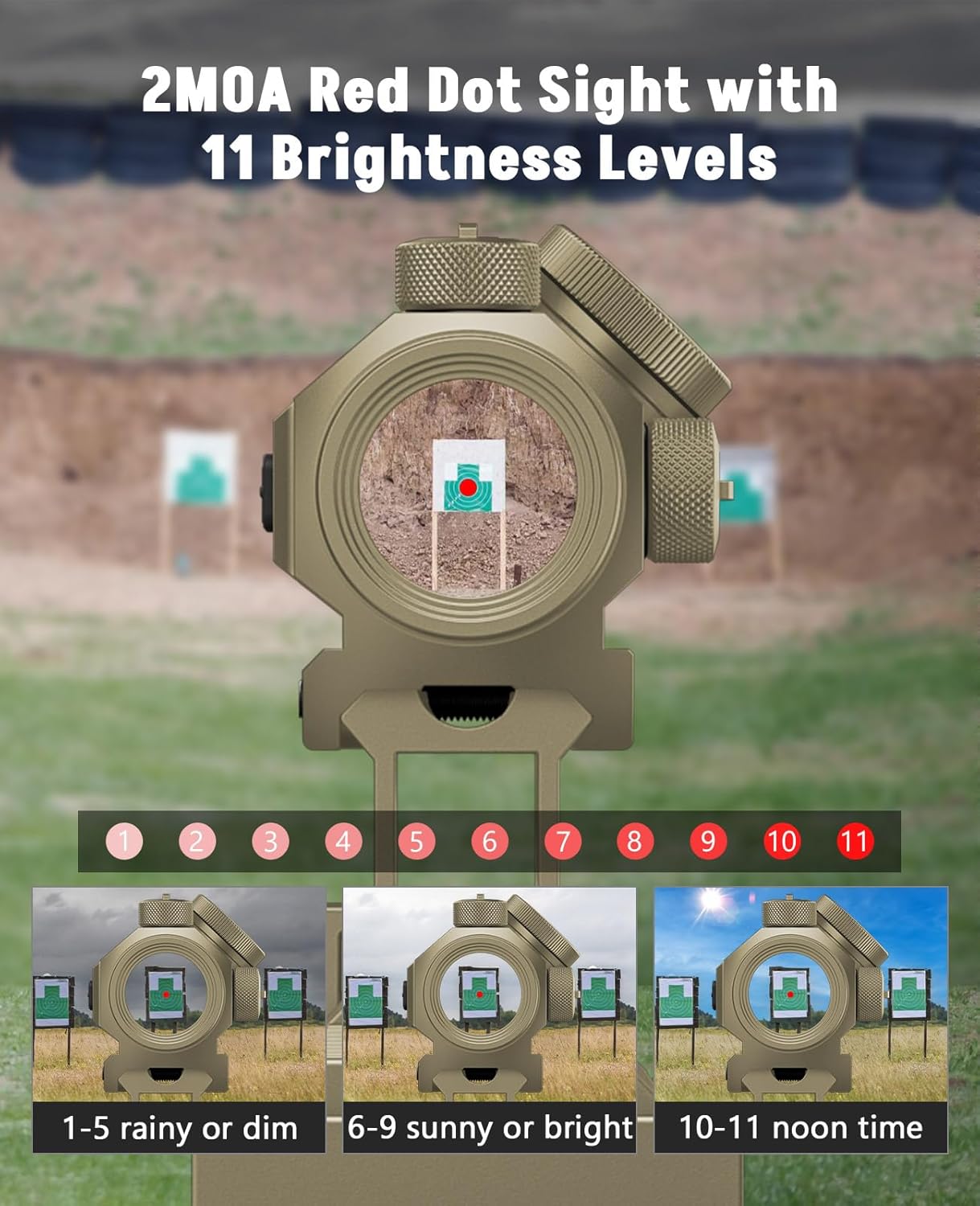 MidTen Rechargeable Red Dot Sight, 1x20mm 2 MOA Red Dot, Waterproof & Shockproof & Fog-Proof Chargeable Red Dot Scope with Lower 1/3 Co-Witness Riser