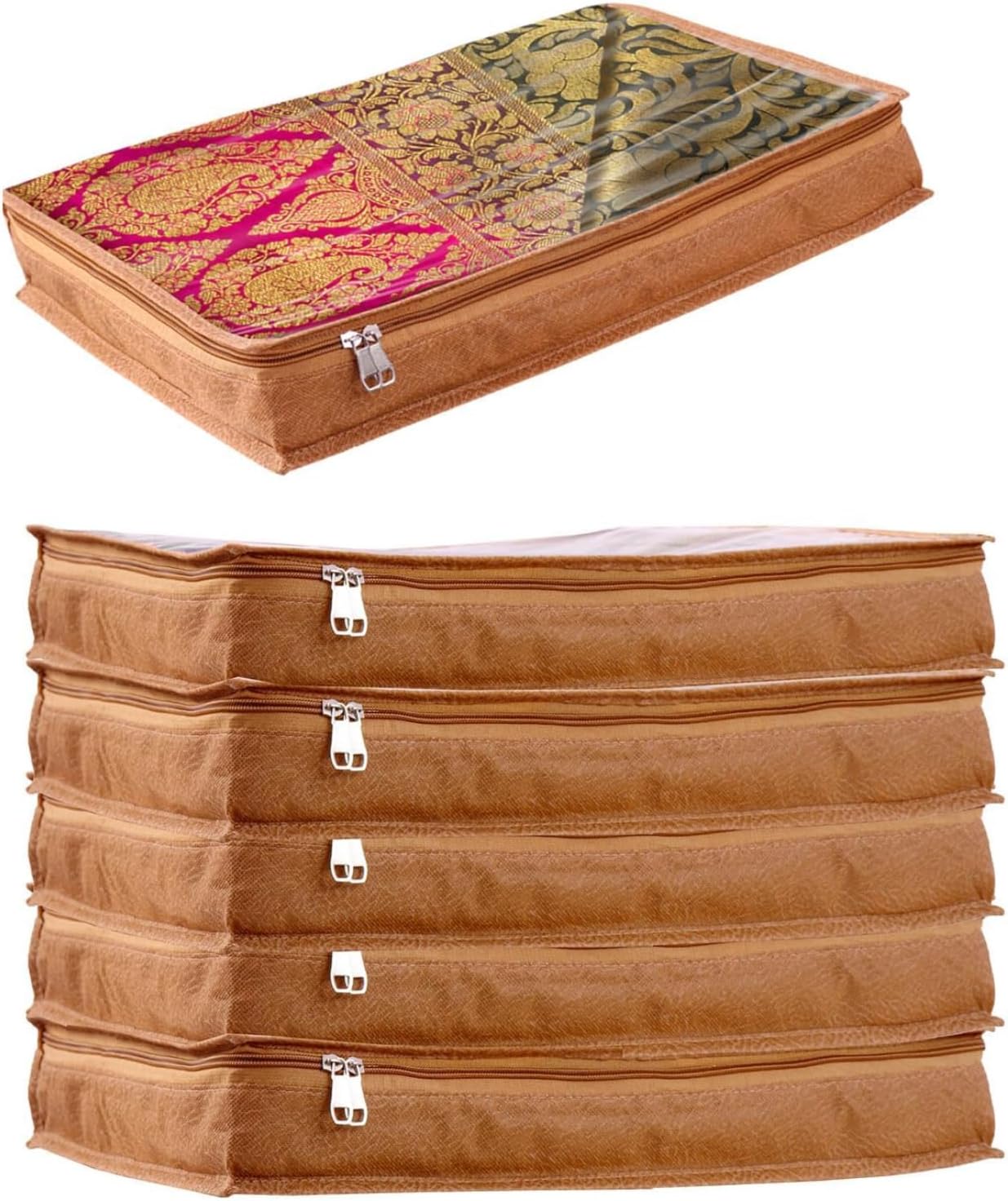 JD FRESH 6 Pcs Non-Woven Saree Covers For Storage/Saree Bags with Zip/Multi-Purpose Lehenga Storage Bag/Clothes Covers for Sarees/Dresses/Lehengas (16.5x13x3 Inch)