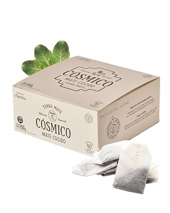 Yerba Mate Tea Bags Cosmico Premium Mate Cocido 50 Individually Wrapped 100% Plant-Based, No Microplastics, Compostable Smooth Clean Energy Coffee Alternative Argentine Yerba Mate