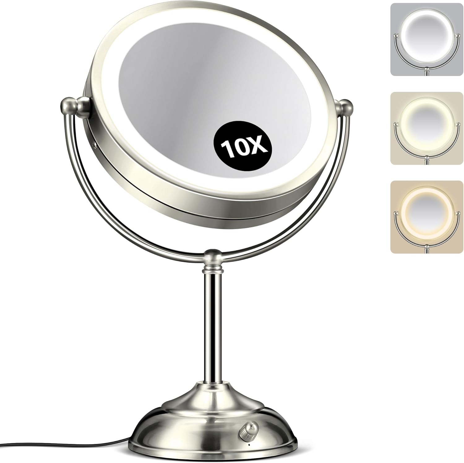 10X Magnifying Mirror with Light, Rechargeable 9″ Ligh...